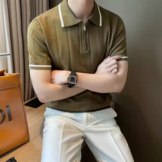 Summer New Short Sleeve Sweater Men&#039;s Half Zipper POLO Shirt Lapel Business Tide T-shirt